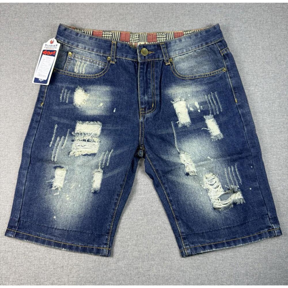 FASHION JEANS INTERNATIONAL MENS DENIM SHORTS Sz 33, Blue, Distressed